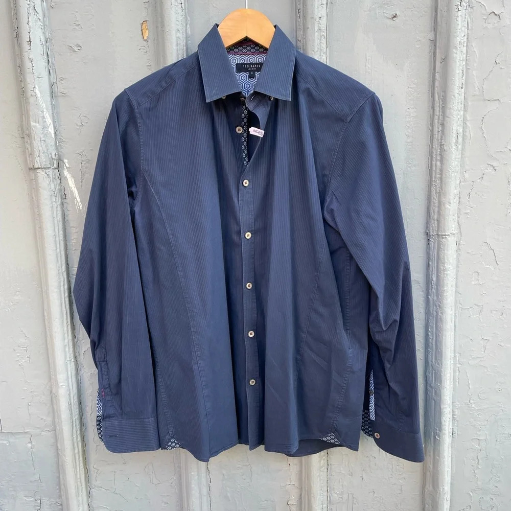 Ted Baker “ulukhot” Navy  textured verticals stripe buttondown, Ted 3 (me…